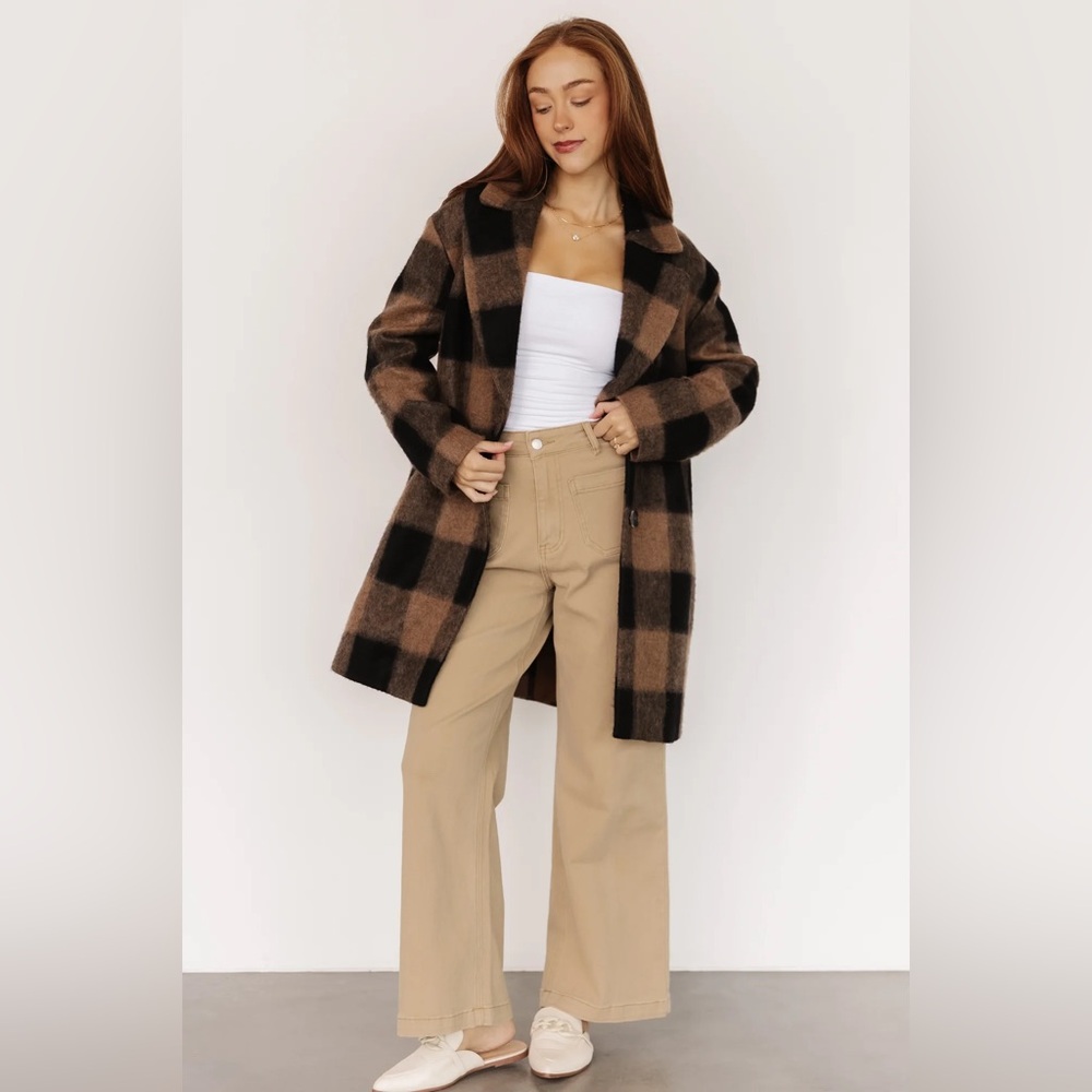 NEW Baltic Born Kirsti Coat Buffalo Check Plaid Brown Black Jacket Large - Picture 4 of 12